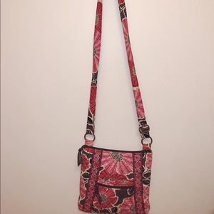 Pink, white, and grey floral patterned cross body